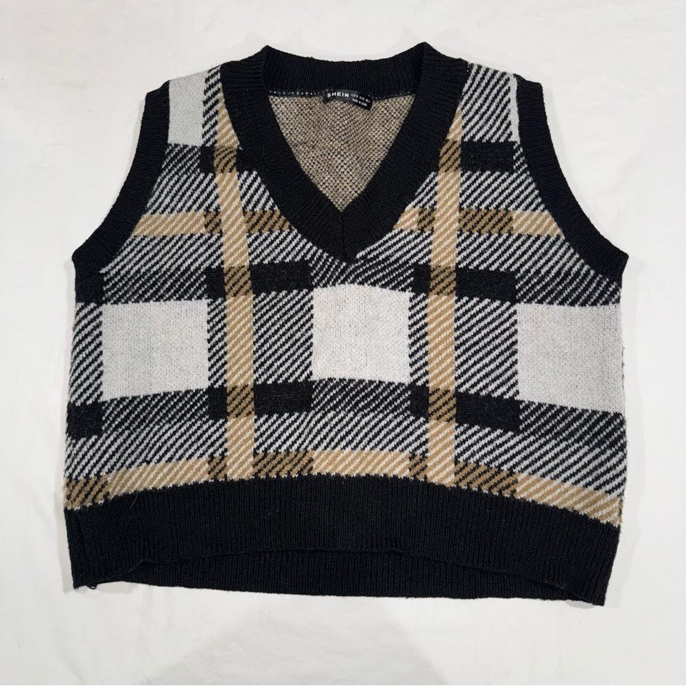 SHEIN size medium Black and Gray Plaid Vest
